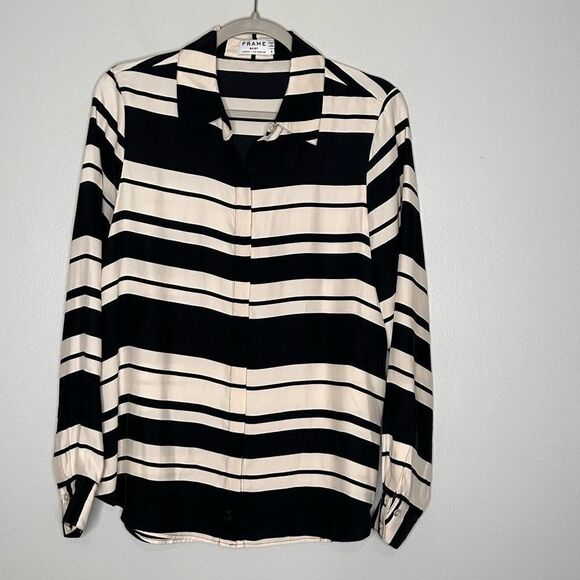 FRAME Silk Striped Button Up Shirt - Picture 3 of 5